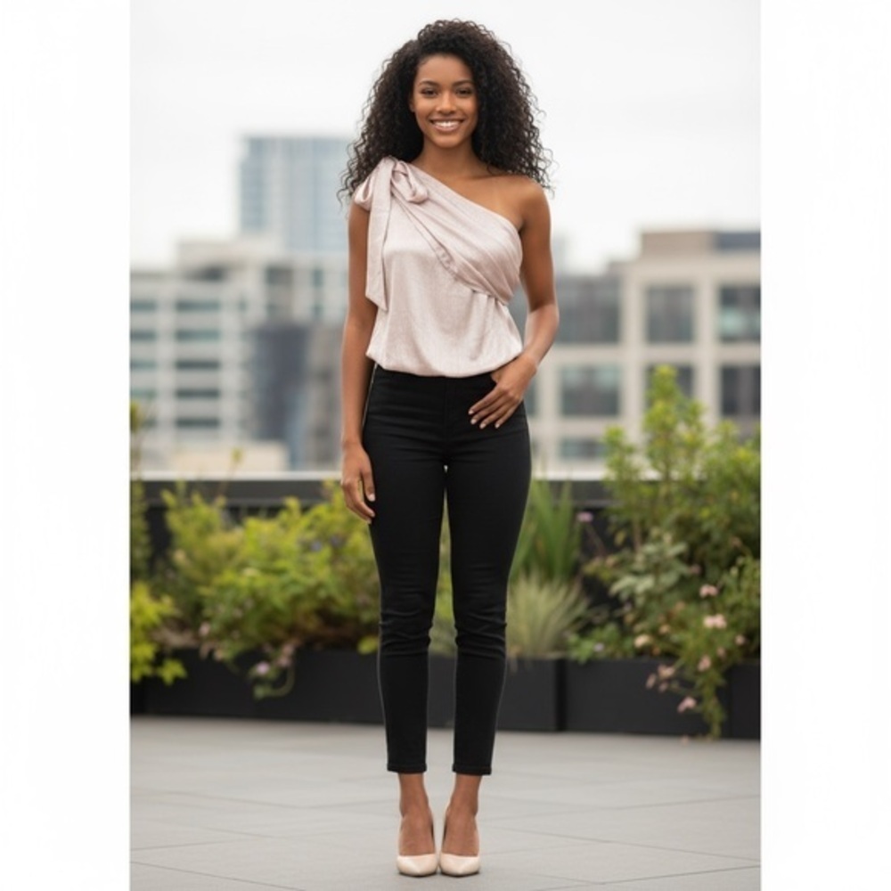 Lush One Shoulder Satin Bodysuit Rose Pink Tie Strap Size M